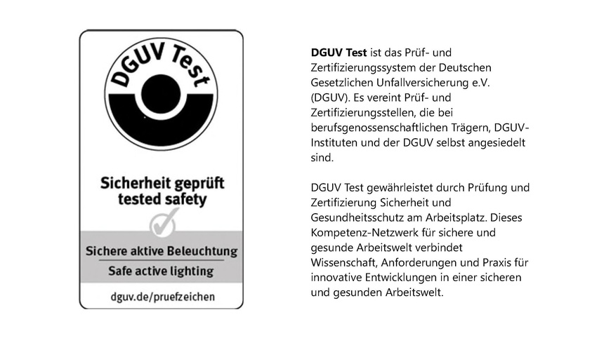 Abbildung 3: Abbildung des DGUV Test Zeichens „Sichere aktive Beleuchtung“ | © DGUV